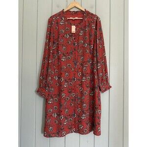 Loft Outlet Floral Dress 18 Rust Red Floral Button Front Chiffon Long Sleeves